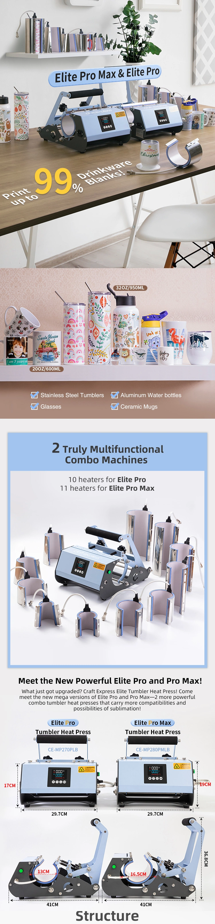 Bestsub Pink 11 in 1 Elite PRO Max Sublimation Transfer Mug Tumbler Heat Press Machine