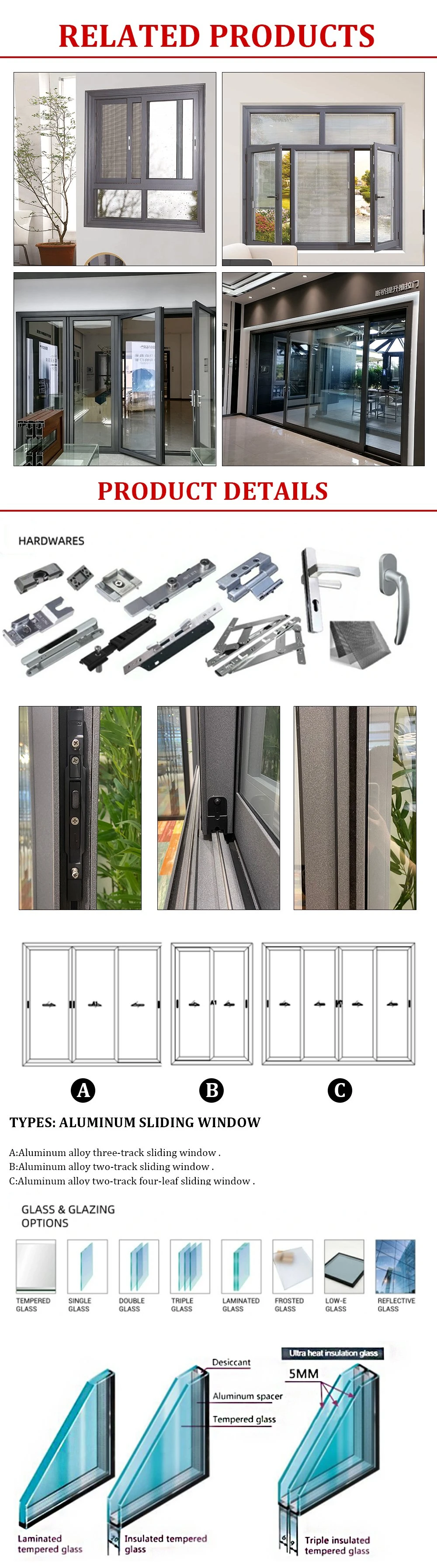 Aluminum Energy Efficient Design Sliding Windows Slide Smoothly Windows Others Sliding Glass Windows