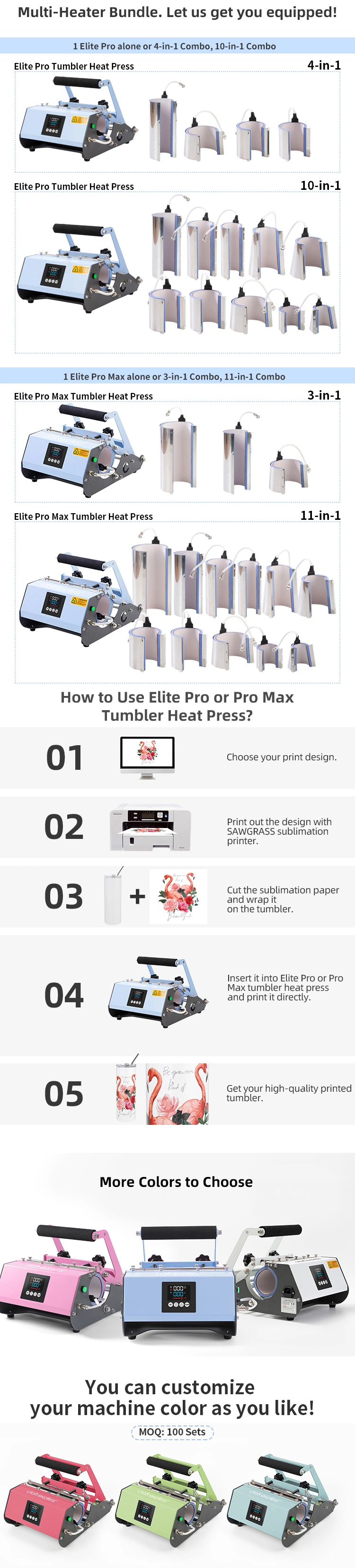Bestsub Pink 11 in 1 Elite PRO Max Sublimation Transfer Mug Tumbler Heat Press Machine
